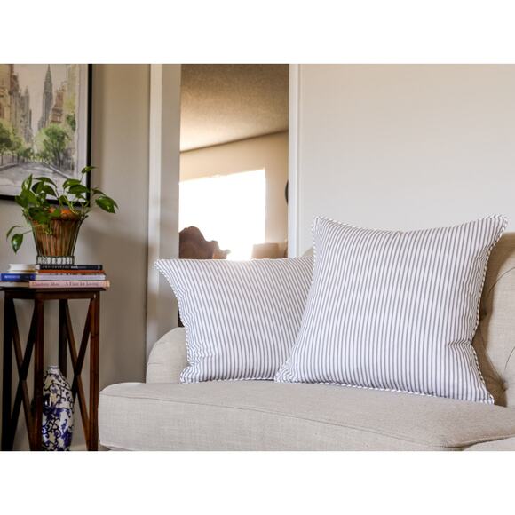 Handmade Pillow COVER ONLY Beige Ticking Stripe Farmhouse Cottage Decor 22x22 - Picture 3 of 5